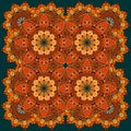 Beautiful russian pattern with fiery flowers. Carpet, tablecloth