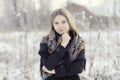 Beautiful Russian woman at winter nature Royalty Free Stock Photo