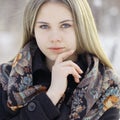 Beautiful Russian woman at winter nature Royalty Free Stock Photo