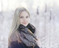 Beautiful Russian woman at winter nature Royalty Free Stock Photo