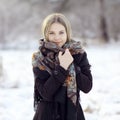 Beautiful Russian woman at winter nature