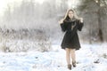 Beautiful Russian woman at winter nature Royalty Free Stock Photo