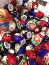 Beautiful Russian wooden matryoshka dolls in the store