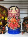 Beautiful Russian wooden matryoshka dolls in the store