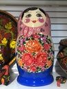 Beautiful Russian wooden matryoshka dolls in the store