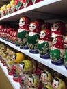 Beautiful Russian wooden matryoshka dolls in the store