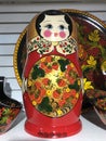 Beautiful Russian wooden matryoshka dolls in the store