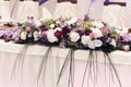 beautiful rustic bouquets flowers at wedding centerpiece for bride groom setting in restaurant, luxury wedding reception, stylish Royalty Free Stock Photo