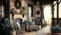 Beautiful Rustic Farmhouse Style Porch, Generative AI