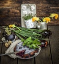 Beautiful rustic pie with black currants.