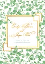 Beautiful rustic wedding invitation card with eucalyptus green l
