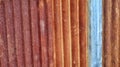 Beautiful rusty corrugated iron metal fence zinc wall texture.