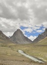 A beautiful sacred Mount Gumbok Rangan (Gonbo Rangjon) with flowing Kargyak river in Darcha-Padum road.