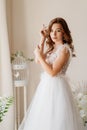 Sad bride in wedding dress nervous about ceremony Royalty Free Stock Photo