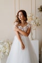 Sad bride in wedding dress nervous about ceremony Royalty Free Stock Photo