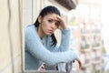 Beautiful sad and desperate hispanic woman suffering depression thoughtful frustrated Royalty Free Stock Photo