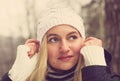 Beautiful sad girl in a hat. Toned Royalty Free Stock Photo