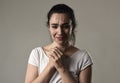 Beautiful and sad woman crying desperate and depressed with tears on her eyes suffering pain Royalty Free Stock Photo