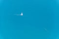 Beautiful sailboat in open sea as seen from the air. Holiday, fr