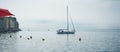 Beautiful sailboat sailing over ocean in beautiful blue mediterranean sea Royalty Free Stock Photo