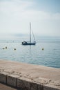 Beautiful sailboat sailing over ocean in beautiful blue mediterranean sea Royalty Free Stock Photo