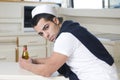 Beautiful sailorman wearing white navy clothes Royalty Free Stock Photo