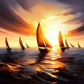 Beautiful sailship in the sea at sunset. Amazing digital illustration. CG Artwork Background