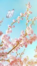 Beautiful sakura flower cherry blossom in spring. sakura tree flower on blue sky Royalty Free Stock Photo