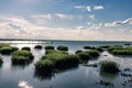 Wide angle landscape of saltwater marsh in southern Georgia