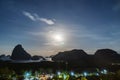 Beautiful Samet Nangshe Viewpoint with Andaman sea in Phang Nga Bay at night with moon, near Phuket, Thailand in travel trip