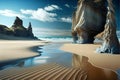 Beautiful sand beach, creative digital illustration painting, scenery background