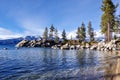 Sand Harbor beach on a clear winter day. Lake Tahoe, Nevada side. Royalty Free Stock Photo