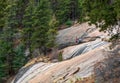 Beautiful sandstone rock formation and pines near Silver Cascade Falls, Colorado Springs