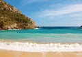 Beautiful sandy beach in a bay at Paleokastritsa in Corfu, Greece Royalty Free Stock Photo