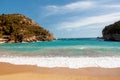 Beautiful sandy beach in a bay at Paleokastritsa in Corfu Royalty Free Stock Photo