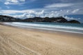 Beautiful sandy beach la concha with view on monte igueldo and santa clara island in san sebastian, basque country, spain Royalty Free Stock Photo