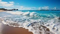 Beautiful sandy beach with ocean waves view generative AI