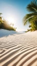 Beautiful sandy beach with palm trees on tropical paradise island is perfect summer holiday vacation travel destination Royalty Free Stock Photo