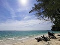 beautiful sandy beach and sea with clear blue sky background amazing beach blue sky sand sun daylight relaxation landscape view in Royalty Free Stock Photo