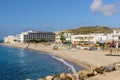 Beautiful sandy beach in a Sunny day in the village of Kardamena