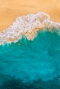 Beautiful sandy beach with turquoise sea, vertical view. Drone view of tropical turquoise ocean beach Nusa penida Bali Indonesia. Royalty Free Stock Photo