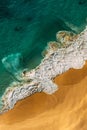 Beautiful sandy beach with turquoise ocean, vertical view. Drone view of tropical turquoise ocean beach Nusa penida Indonesia. Royalty Free Stock Photo