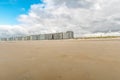 sandy clean beach with buoy without people and with view to the modern hotel complexes in Hurghada, Egypt