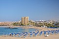 Beautiful sandy De Las Vistas beach on tenerife island. Royalty Free Stock Photo