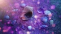 beautiful sandy sea bottom with shells. purple bokeh sea background Beach sand sea water summer background Royalty Free Stock Photo