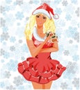 Beautiful Santa girl with poker cards