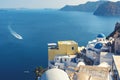 Beautiful Santorini. boat ride in sea. Greece. Royalty Free Stock Photo