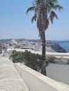 Beautiful Santorini island landscape with sea, sky and clouds. Oia town, Greece landmark Royalty Free Stock Photo