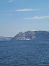 Beautiful Santorini island landscape with sea, sky and clouds. Oia town, Greece landmark Royalty Free Stock Photo