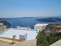 Beautiful Santorini island landscape with sea, sky and clouds. Oia town, Greece landmark Royalty Free Stock Photo